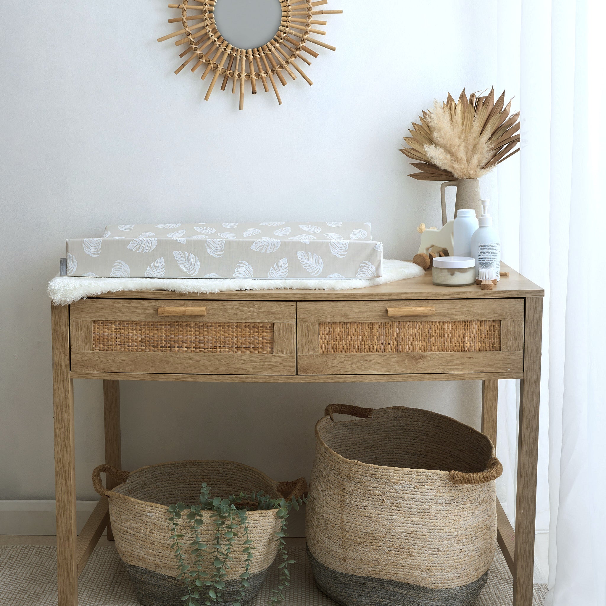 Anti-Roll Changing Mat - Palm Bay (Greige) - The Tiny Bed Company™