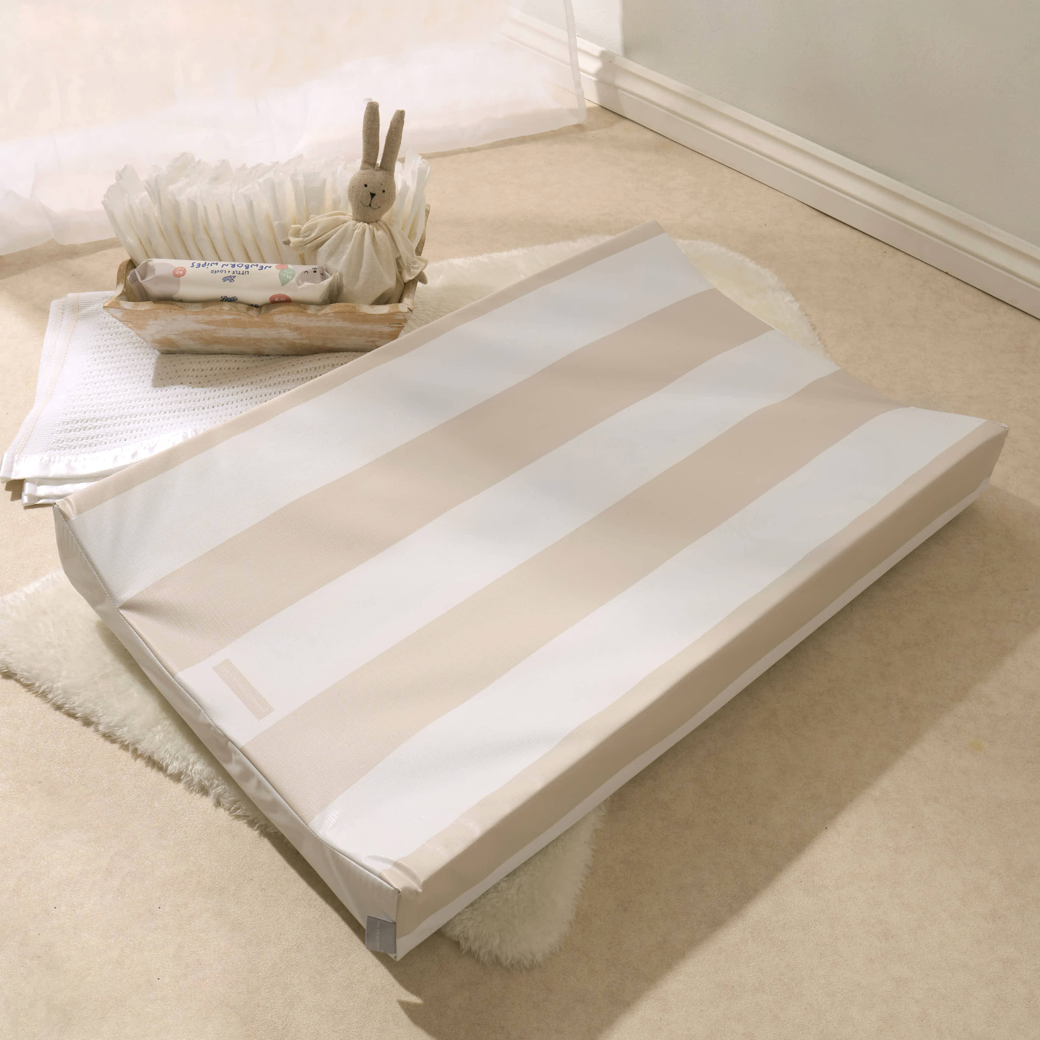 Anti-Roll Changing Mat - Hamptons (Greige) - The Tiny Bed Company™