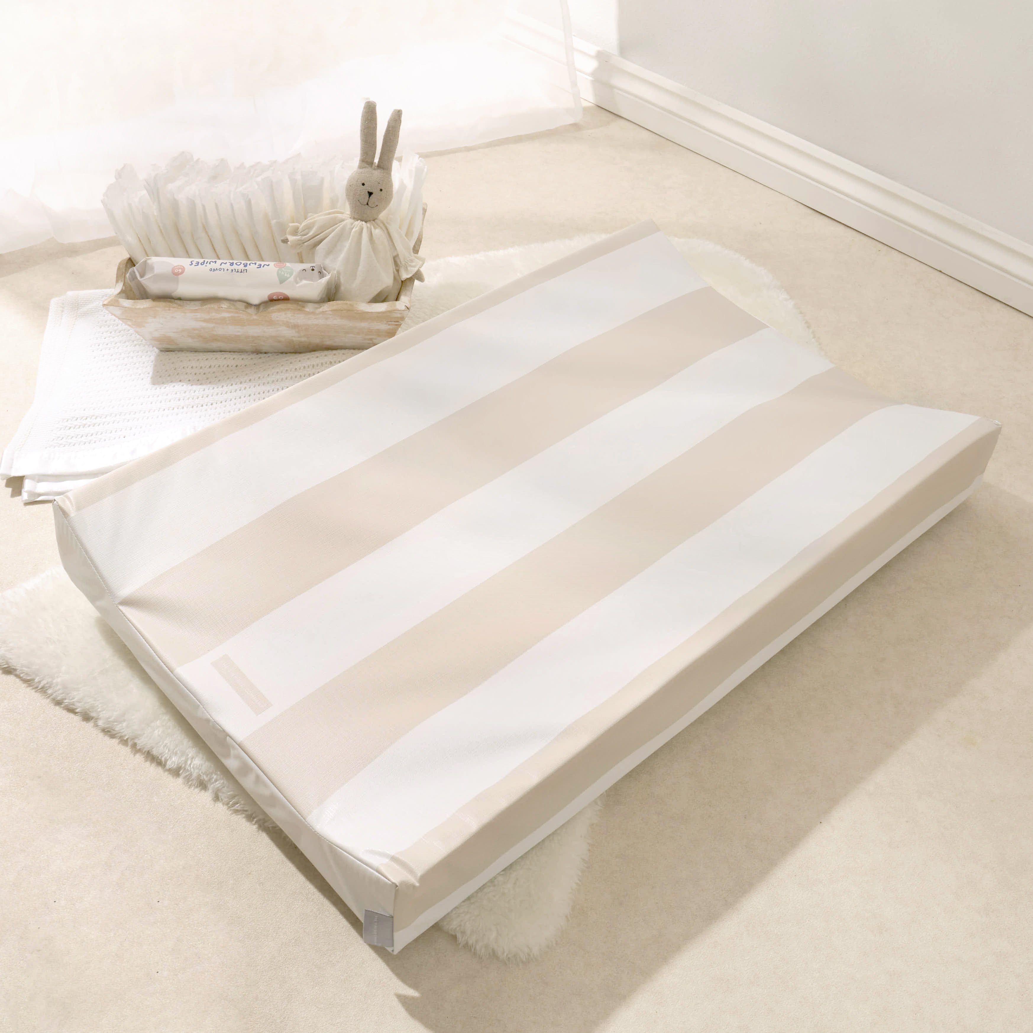 Anti-Roll Changing Mat - Hamptons (Greige) - The Tiny Bed Company™