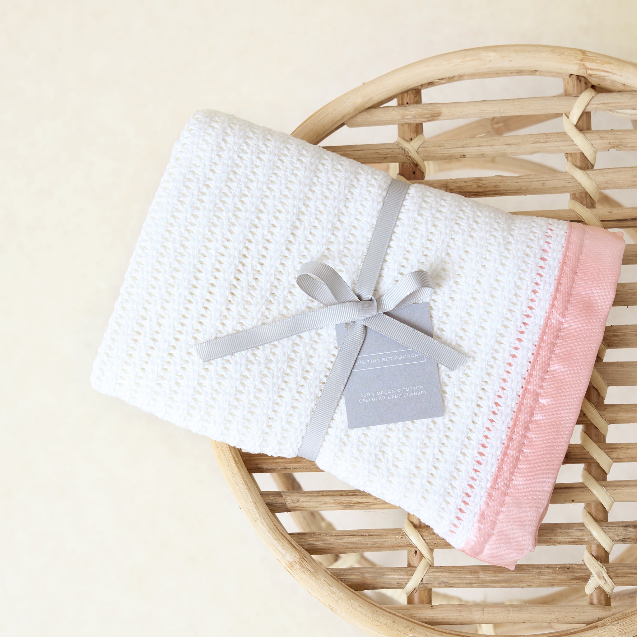 Luxury Organic Baby Blanket with Satin Edging – White & Pink - The Tiny Bed Company™