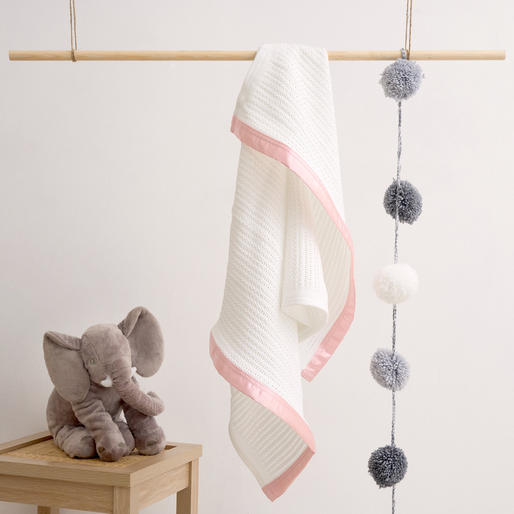 Luxury Organic Baby Blanket with Satin Edging – White & Pink - The Tiny Bed Company™