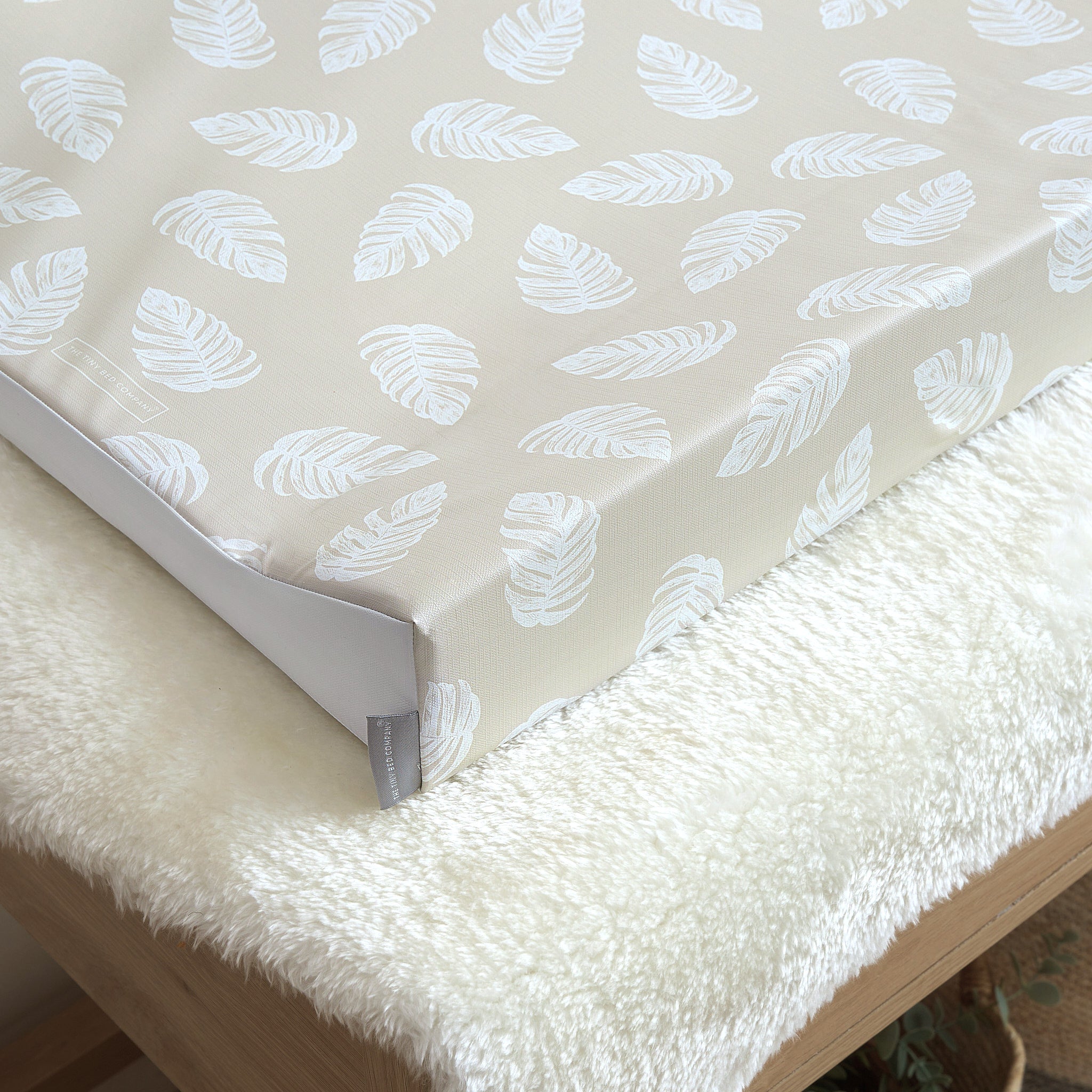 Anti-Roll Changing Mat - Palm Bay (Greige) - The Tiny Bed Company™