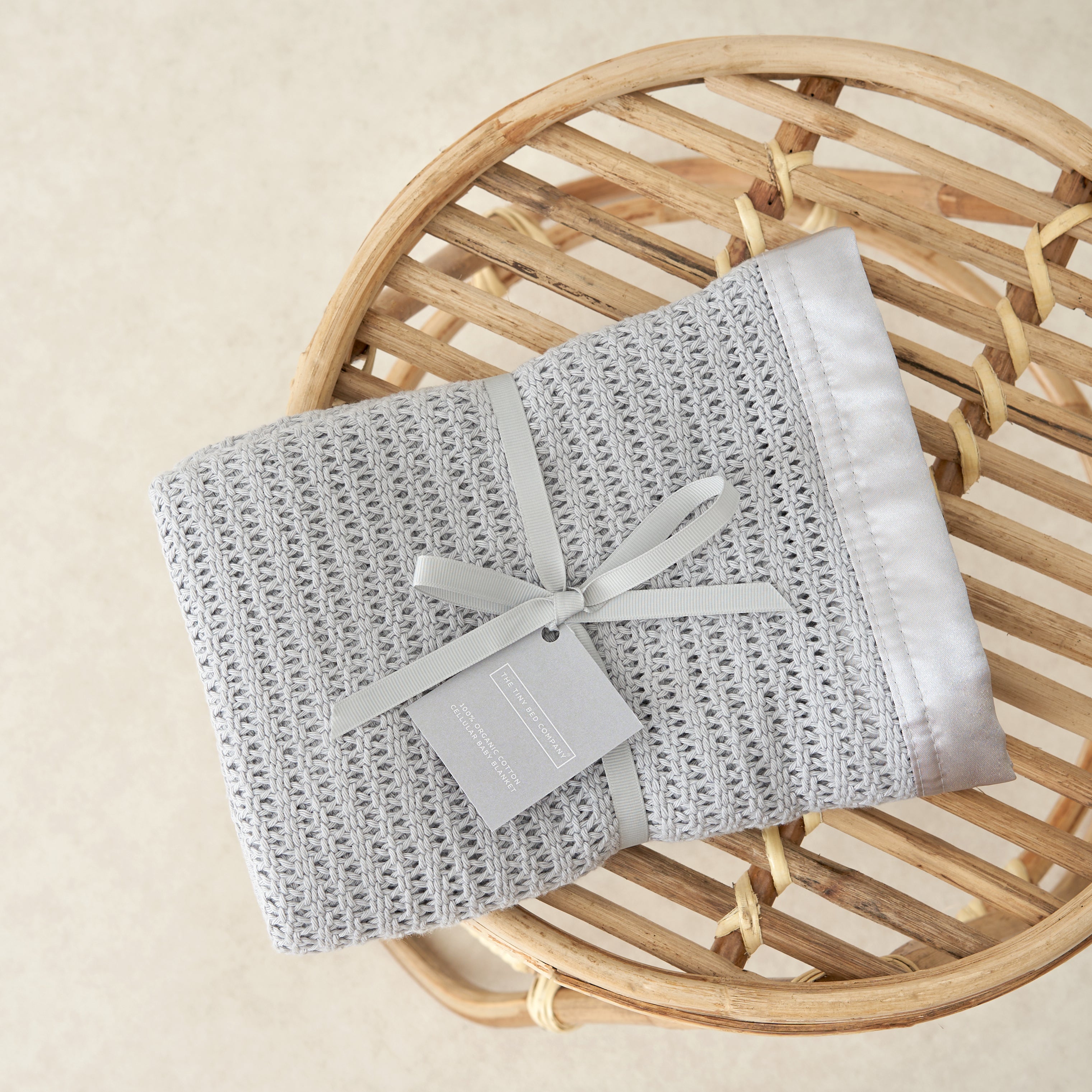 Luxury 100% Organic Satin Edged Blanket - Large (White & Grey) - The Tiny Bed Company™