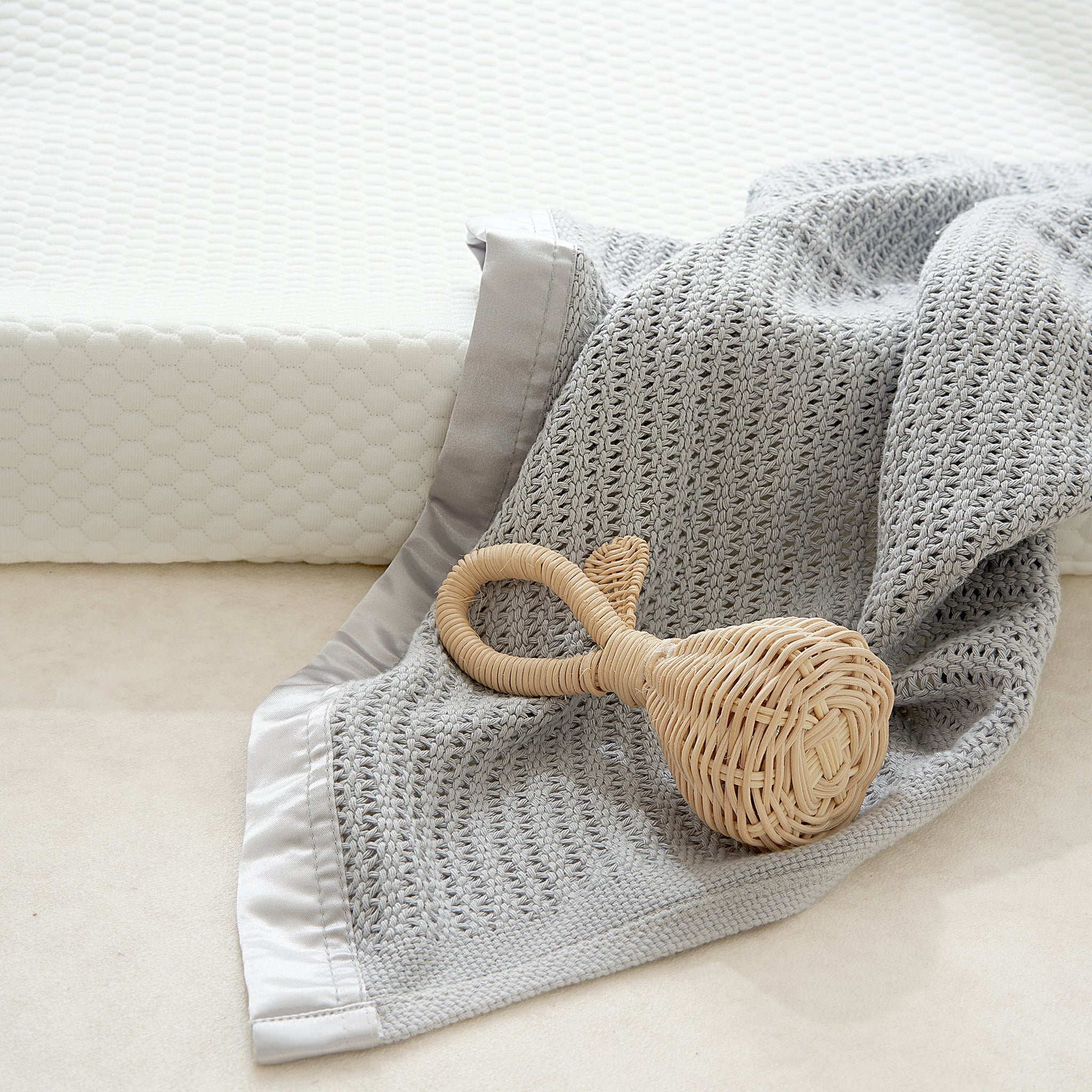 Luxury 100% Organic Satin Edged Baby Blanket - Medium (Grey & Grey) - The Tiny Bed Company™