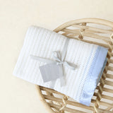 Luxury 100% Organic Satin Edged Baby Blanket - Medium (White & Blue)