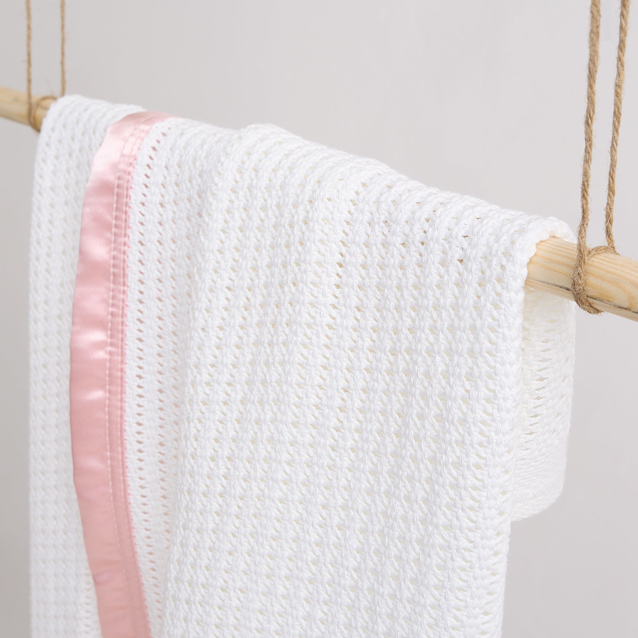 Luxury 100% Organic Satin Edged Baby Blanket - Medium (White & Pink) - The Tiny Bed Company™